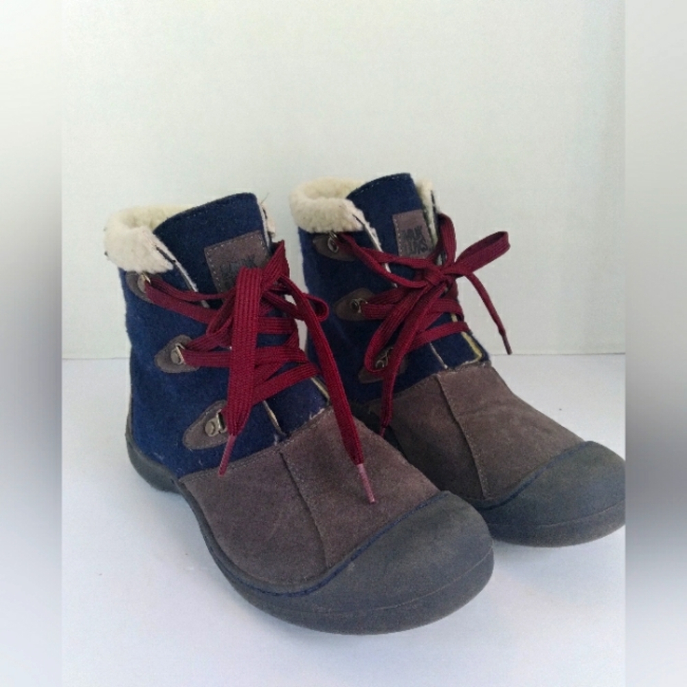 Winter Ankle Boot with Sherpa Lining Navy Blue & Gray Suede Hiking Outdoor Shoes